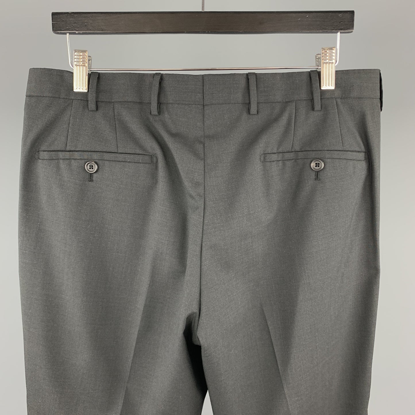 PRADA Size 34 x 34 Black Virgin Wool Zip Fly Dress Pants