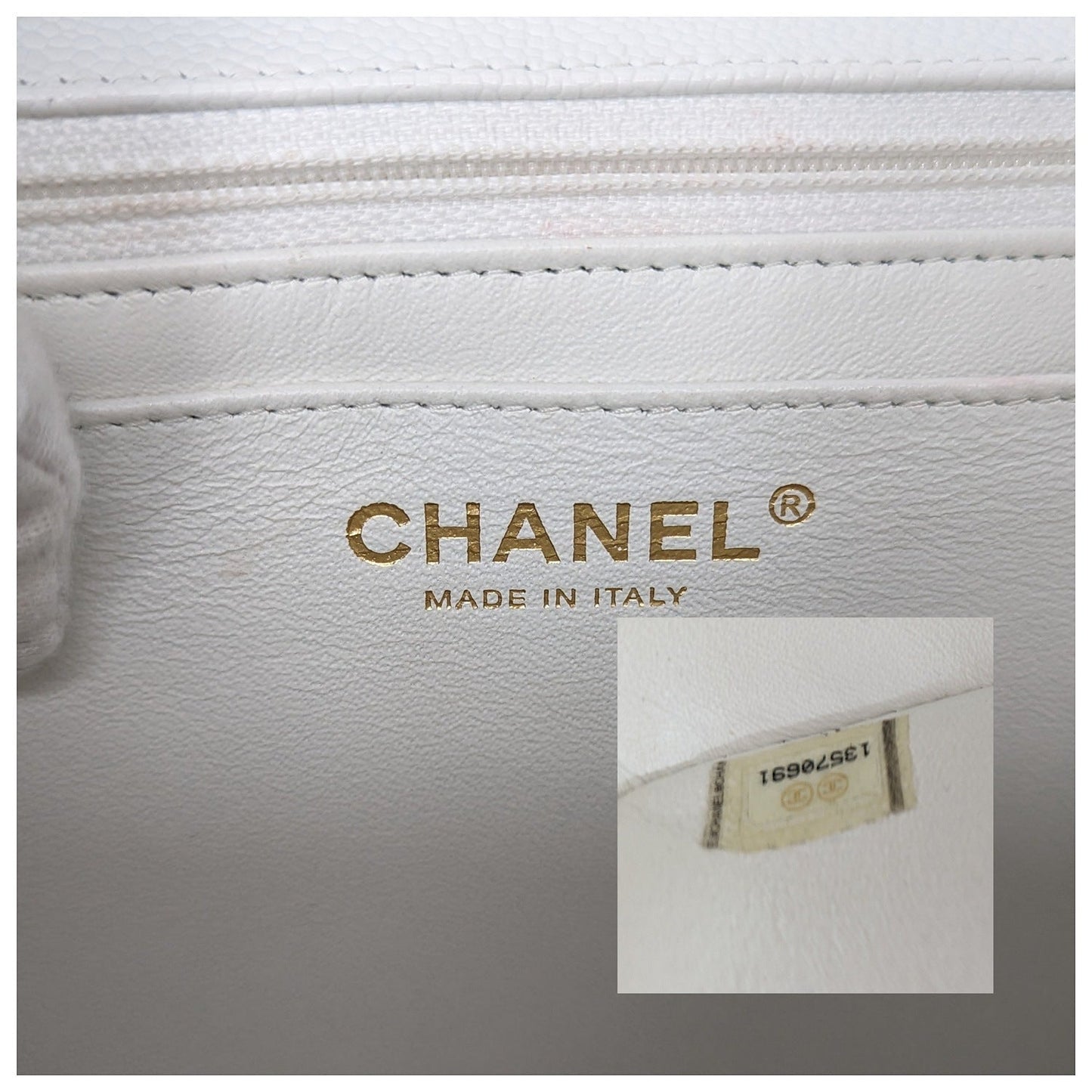 Chanel bag Vintage Classic Quilted Caviar Single White Jumbo Flap