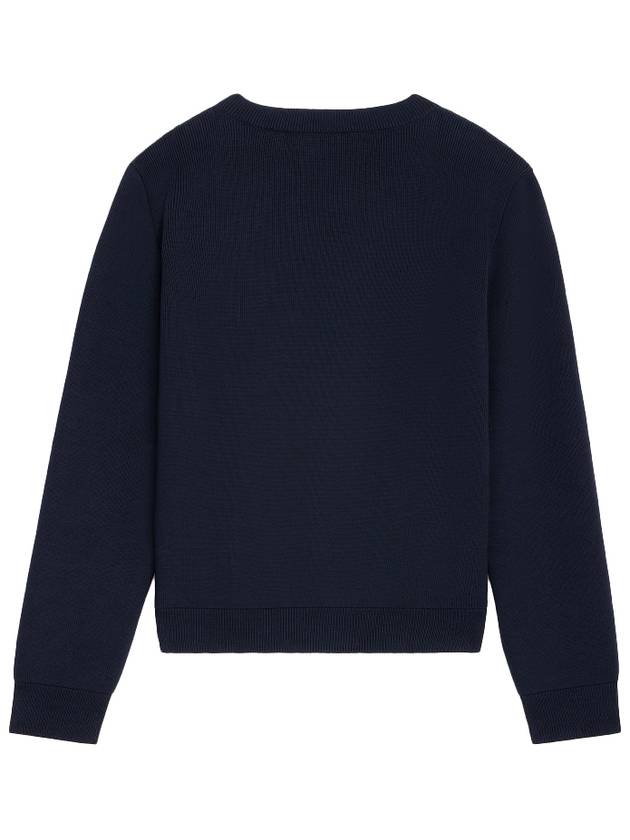 CELINE Logo Print Crew Neck Cotton Knit Top Navy