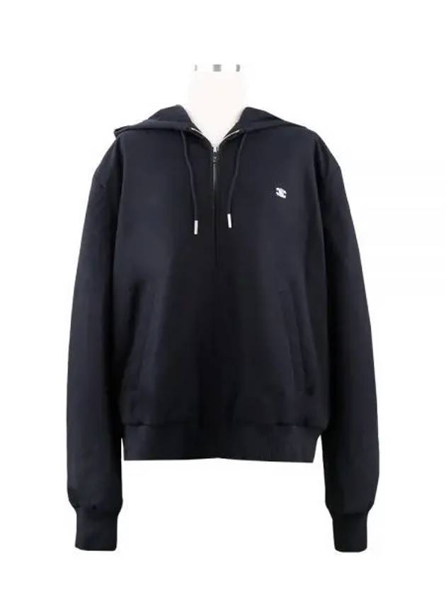 CELINE Triomphe Embroidered Zip Up Hoodie Navy