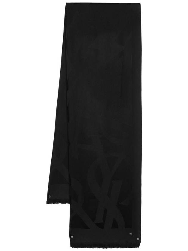 Saint Laurent Cassandra Monogram Wool Jacquard Scarf Black