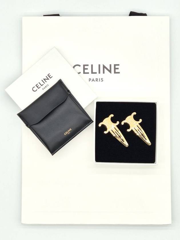 CELINE Triomphe Snap Brass Steel Hair Clip Gold Set Of 2