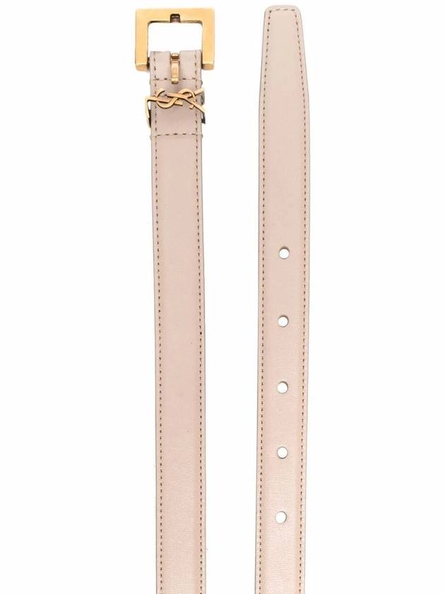 Saint Laurent Monogram Square Leather Belt Beige