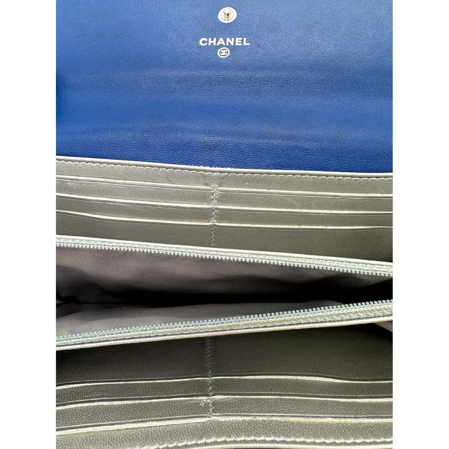 Chanel bag CC Flap Camellia Lambskin Long Wallet Blue