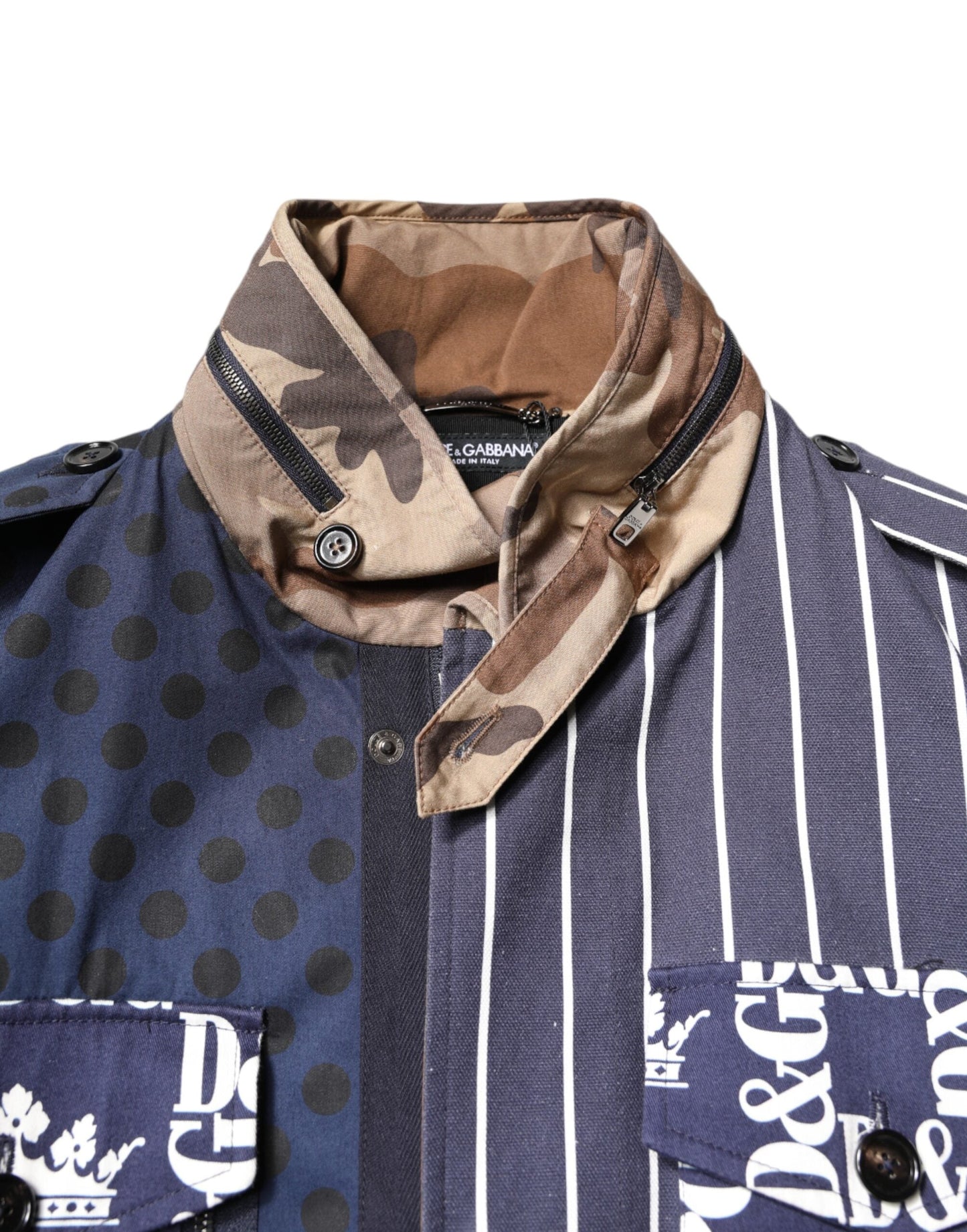 Dolce & Gabbana Multicolor Cotton Logo Patchwork Coat Men's Jacket