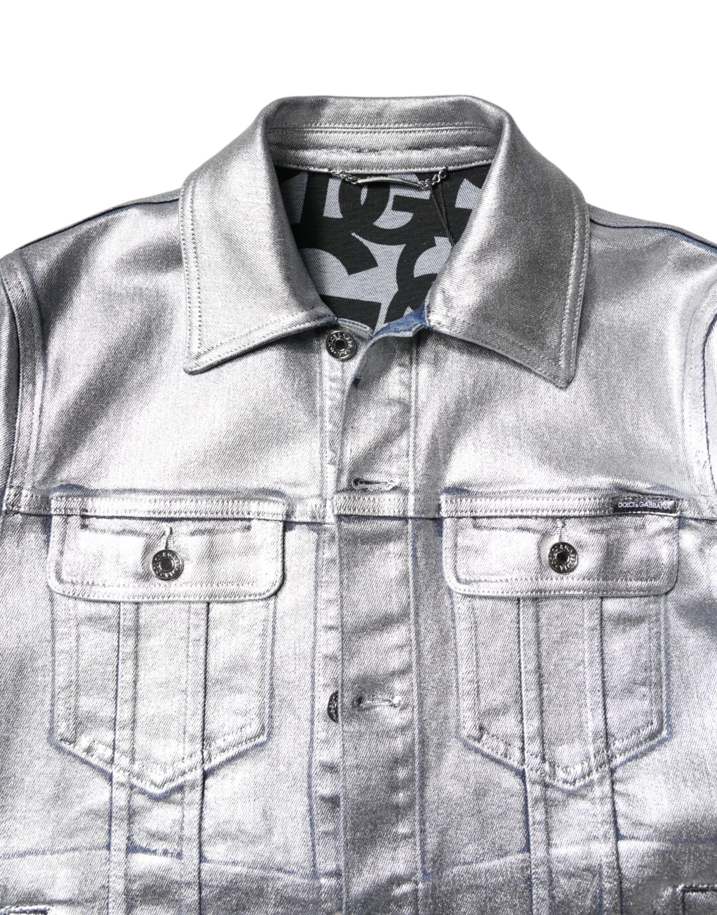 Dolce & Gabbana Silver Cotton Button Down Denim Biker Men's Jacket ()