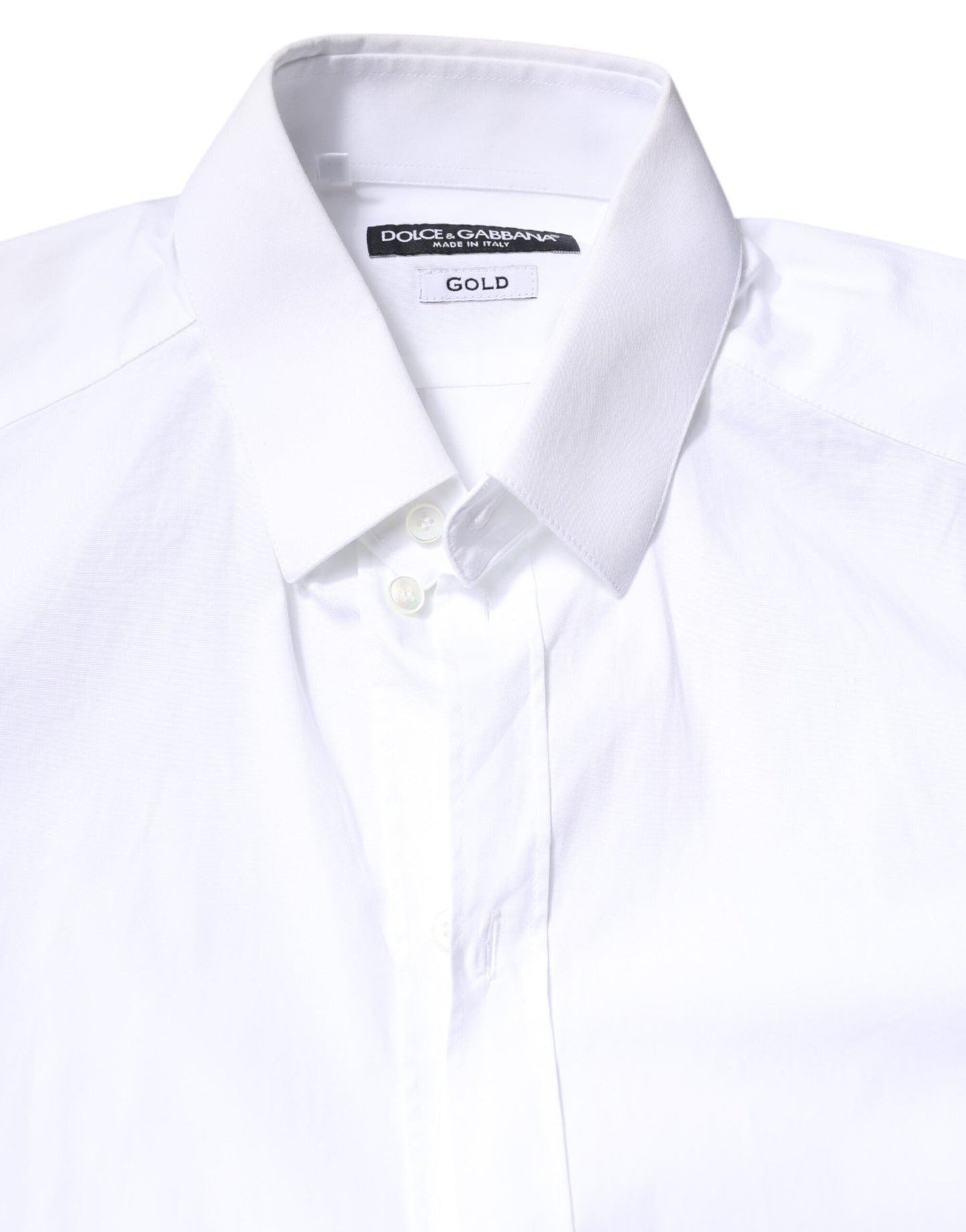 Dolce & Gabbana White Cotton GOLD Dress Formal Collared Men's Shirt ()