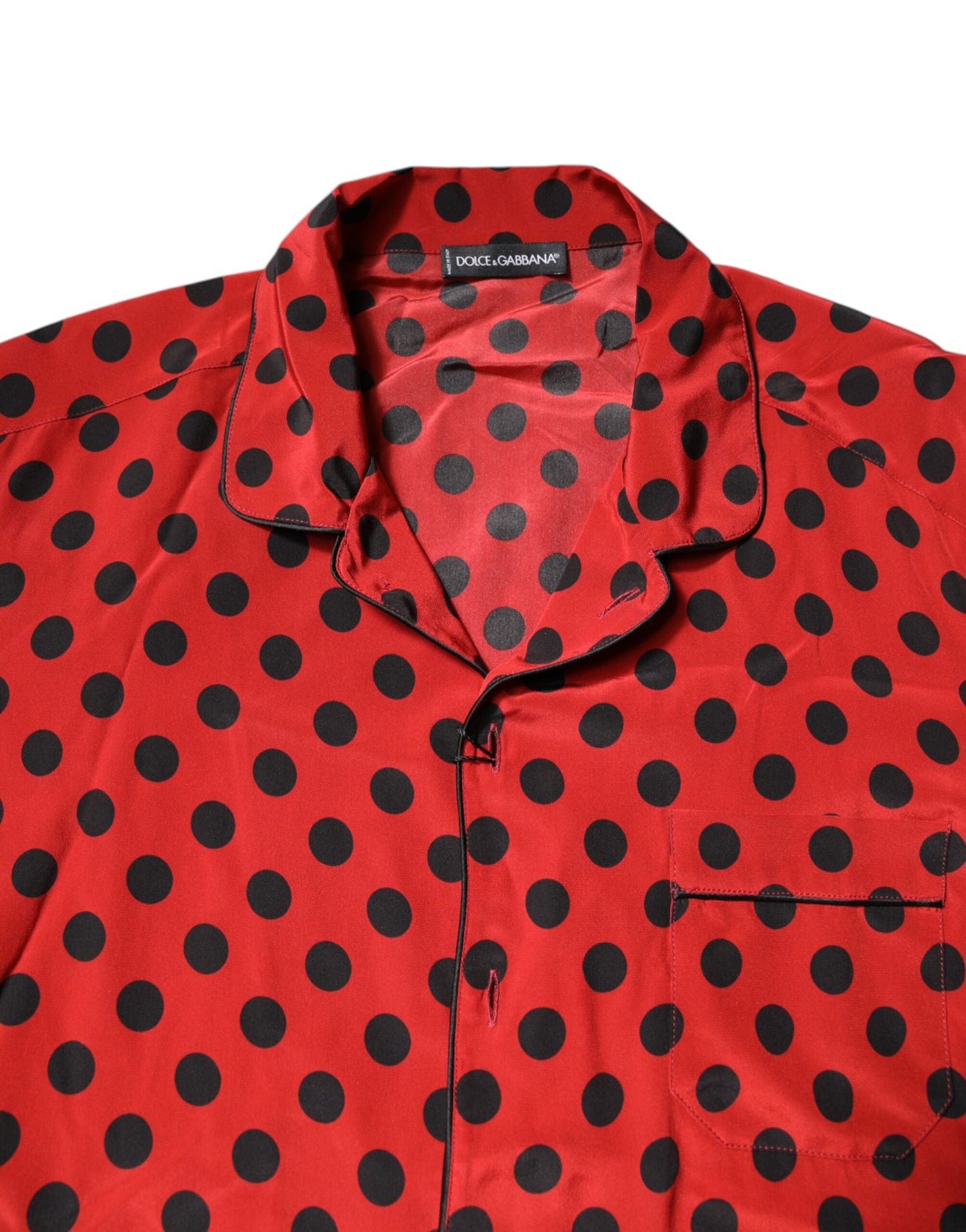 Dolce & Gabbana Red Polka Dot Silk Long Sleeve Men's Shirt