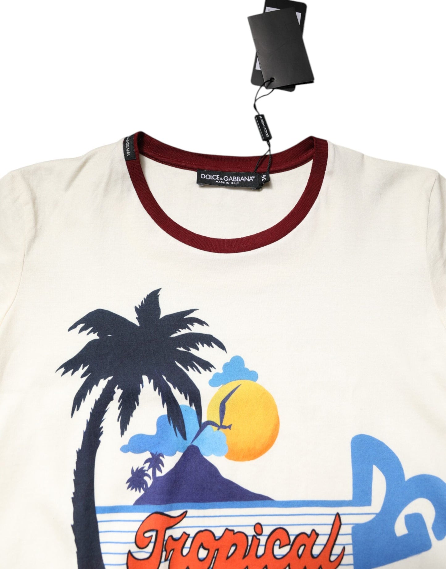 Dolce & Gabbana White Cotton Print Short Sleeves Top Women's T-shirt