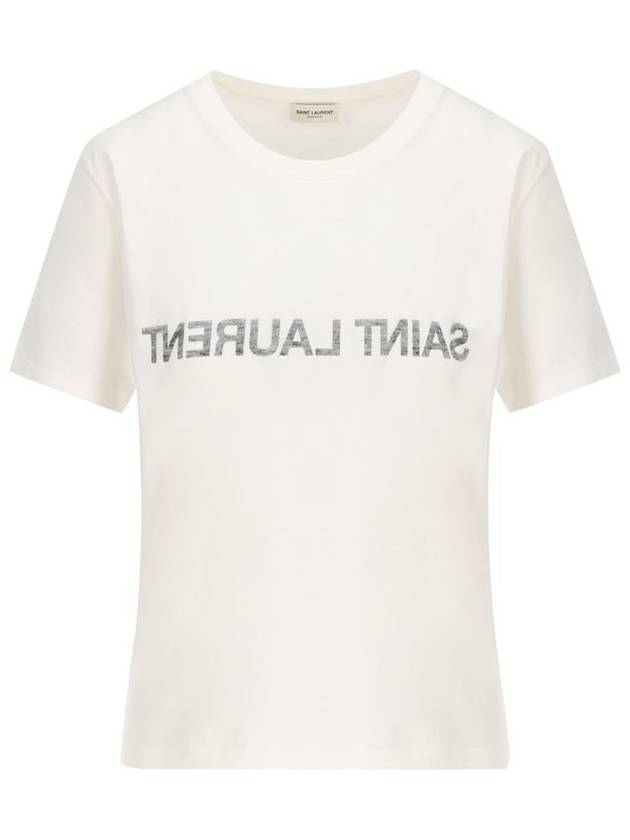 Saint Laurent Reverse Short Sleeve T-Shirt Nature Et Noir