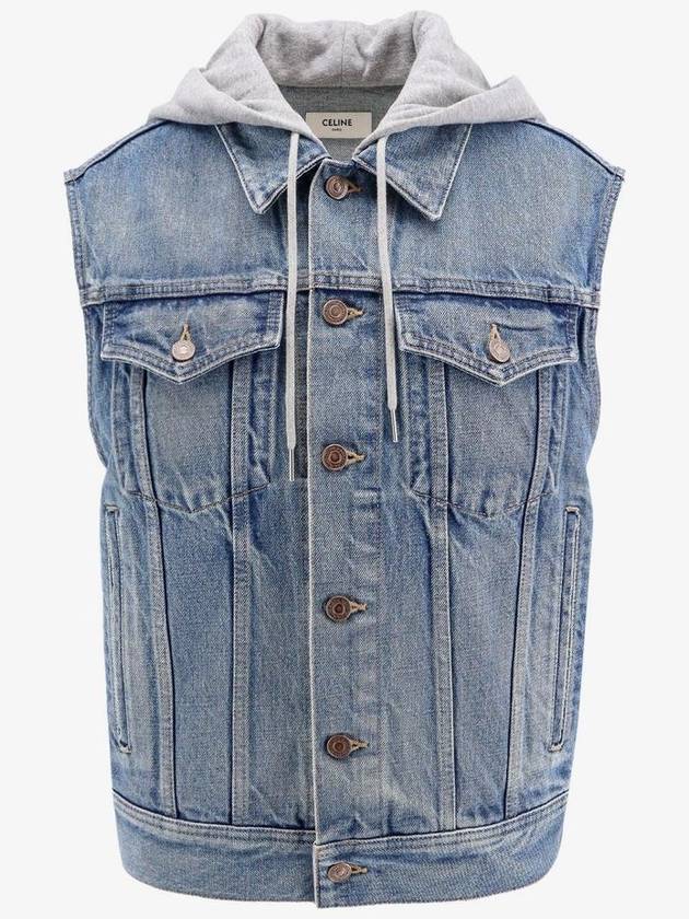 CELINE Union Wash Denim Sleeveless Trucker Jacket Blue