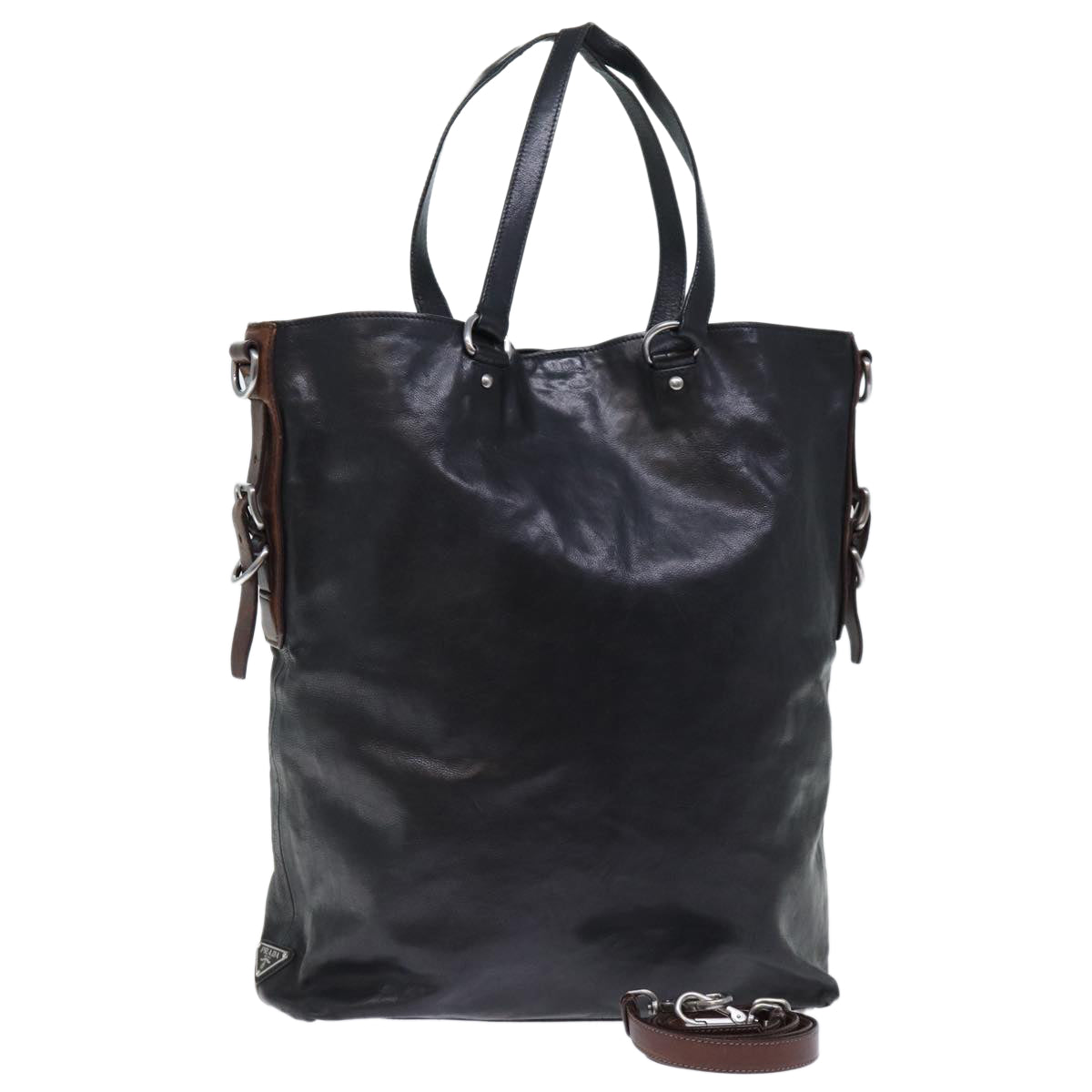 PRADA Hand Bag Leather 2way Black Brown 70864
