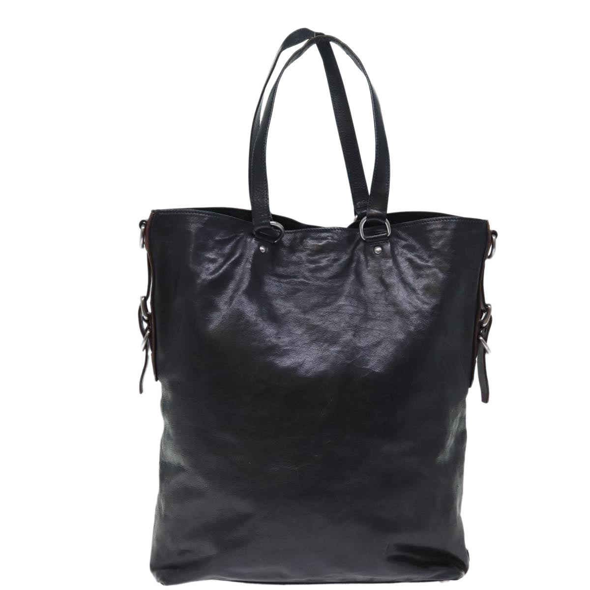 PRADA Hand Bag Leather 2way Black Brown 70864