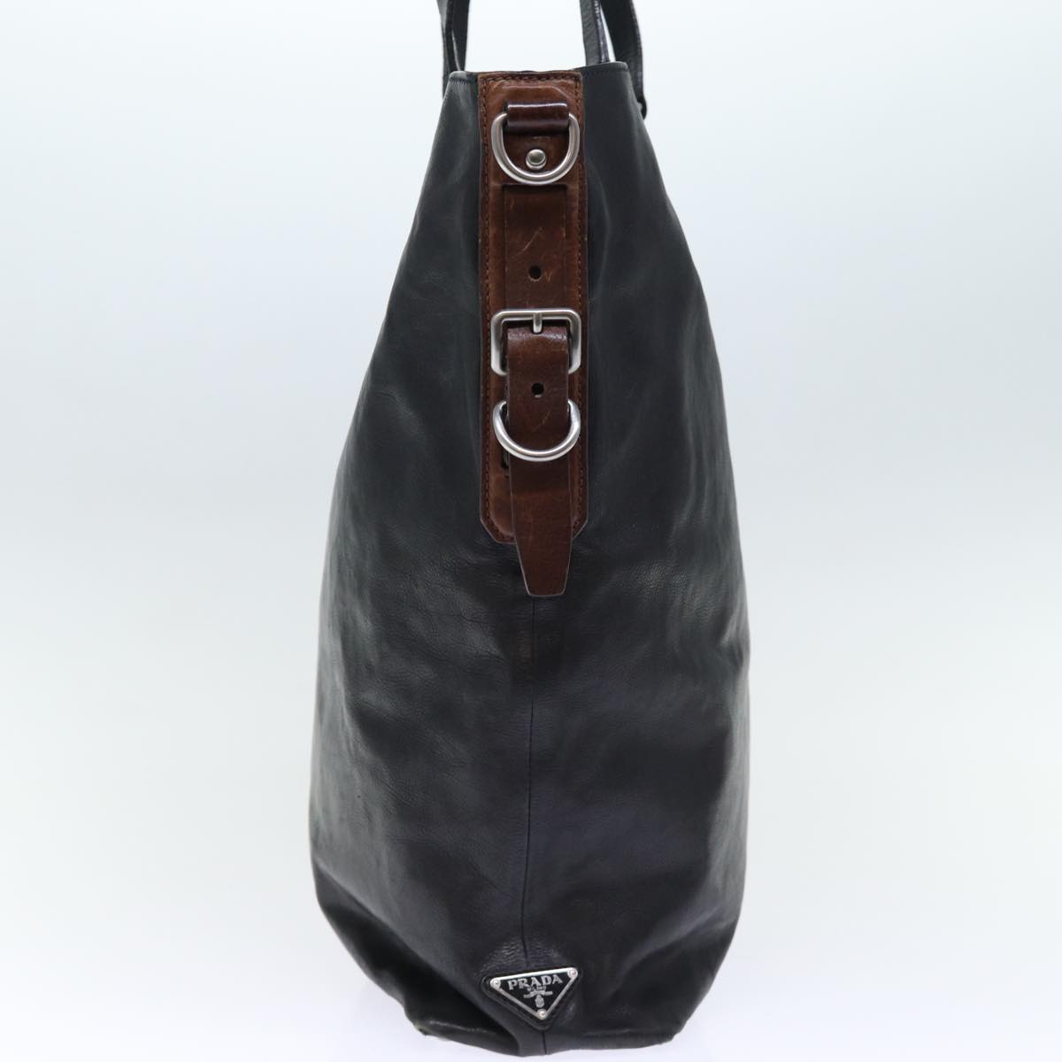 PRADA Hand Bag Leather 2way Black Brown 70864