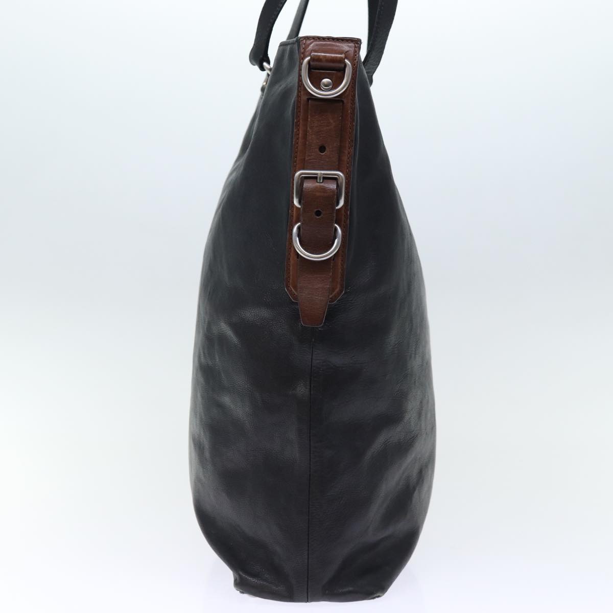 PRADA Hand Bag Leather 2way Black Brown 70864