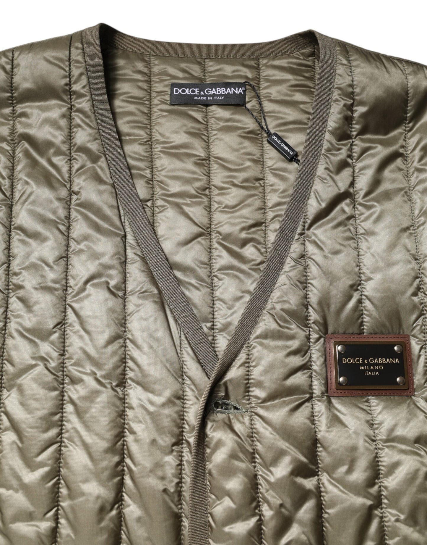 Dolce & Gabbana Brown Logo Plaque Quilted Vest Men's Jacket