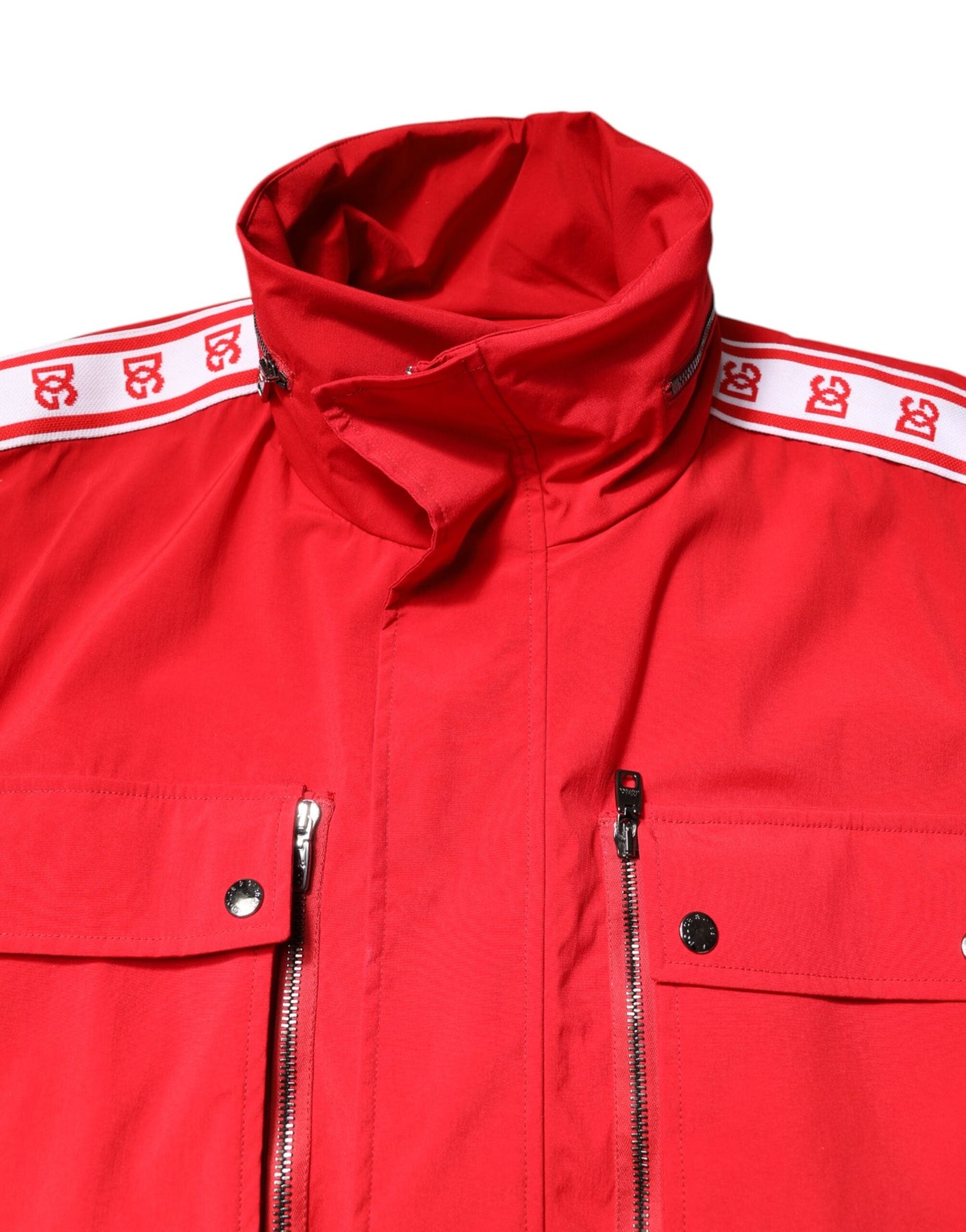 Dolce & Gabbana Red White Nylon Full Zip Windbreaker Men's Jacket ()