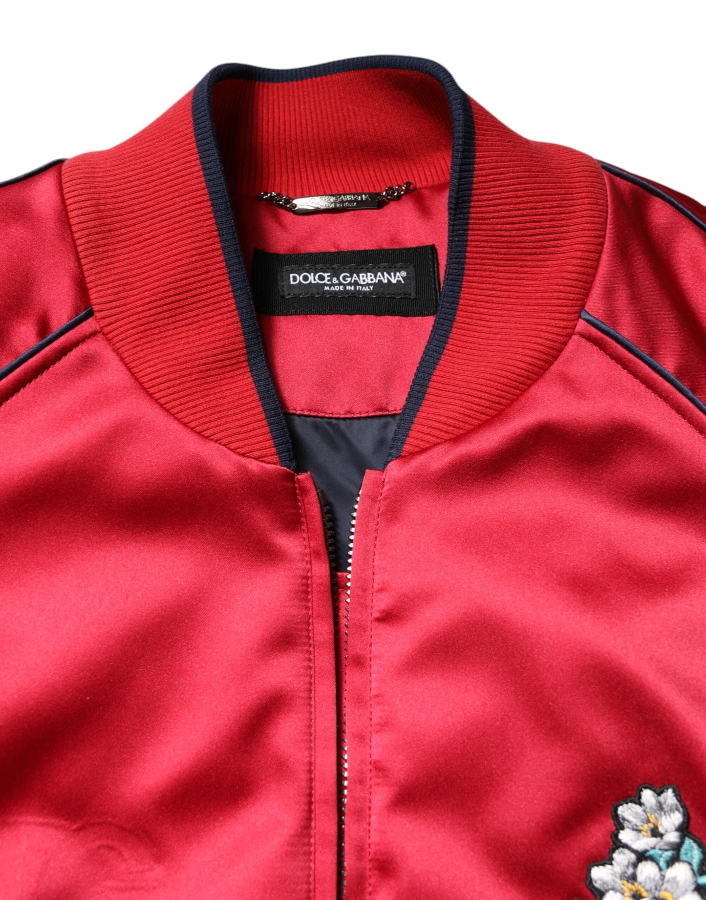 Dolce & Gabbana Red Floral Patch Full Zip Men Bomber Men's Jacket ()