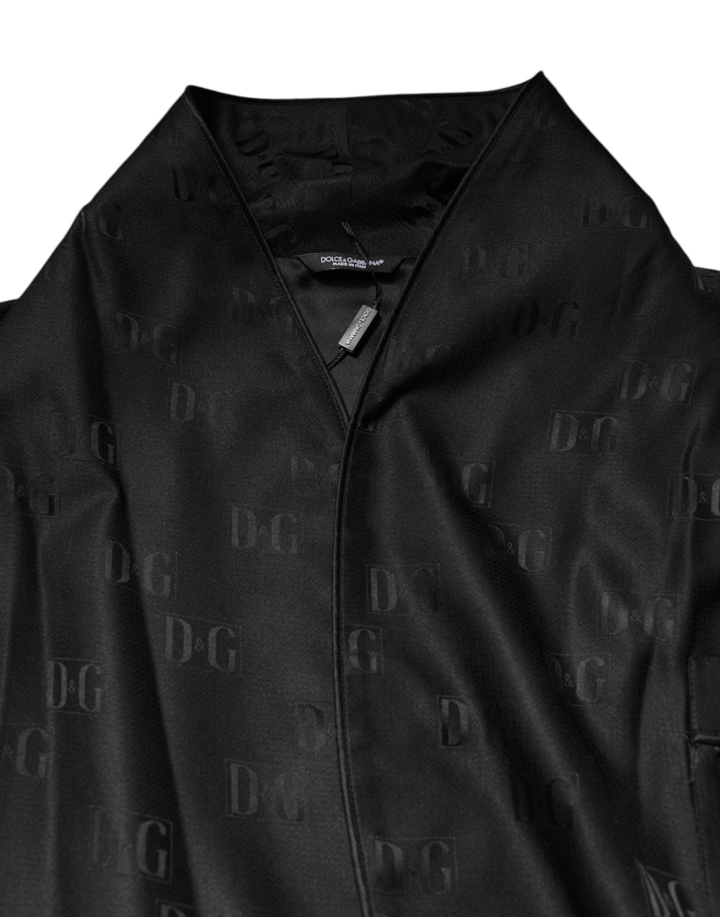 Dolce & Gabbana Black Silk DG Logo Men Wrap Robe Coat Men's Jacket