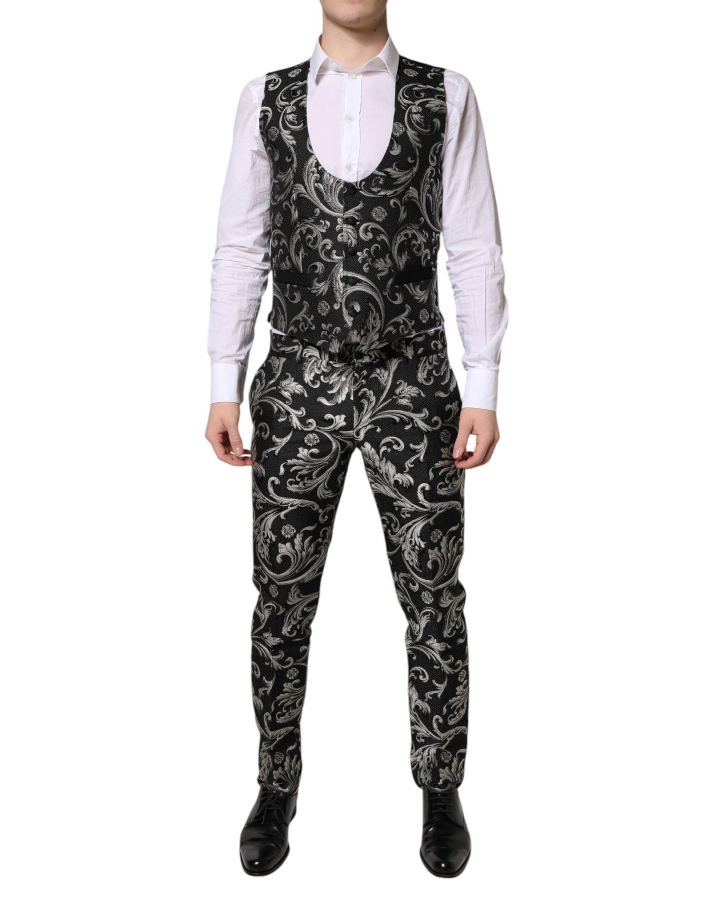 Dolce & Gabbana Black Gray MARTINI Jacquard Men 3 Piece Men's Suit