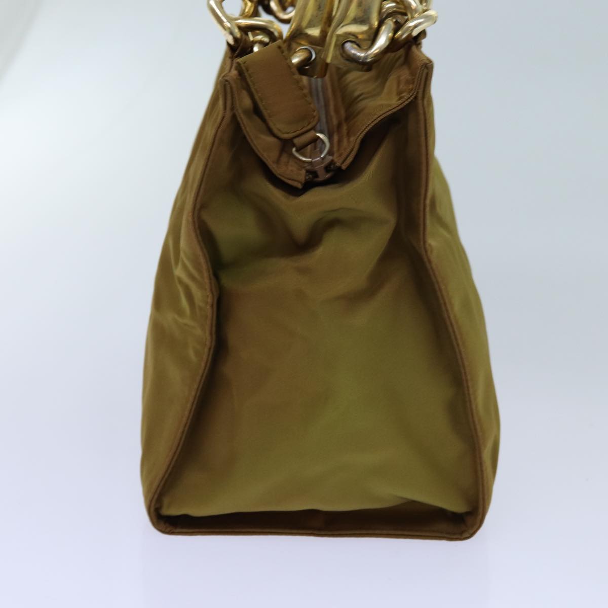 PRADA Chain Hand Bag Nylon Khaki 70956