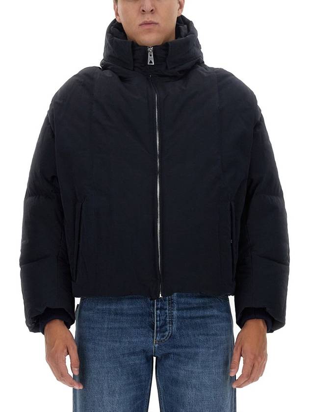 Bottega Veneta Tech Nylon Puffer Zip Up Jacket Navy