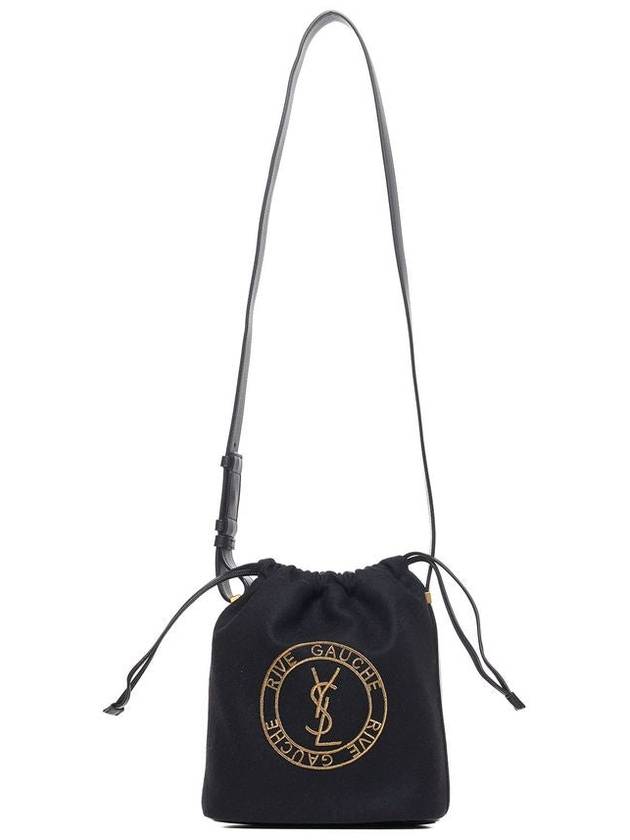 Saint Laurent Embroidered Felt Smooth Leather Rib Gauche Lace Bucket Bag Black