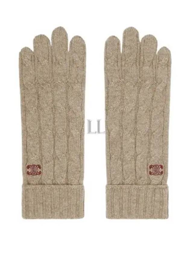 CELINE Triomphe Cable Knit Cashmere Gloves Light Taupe