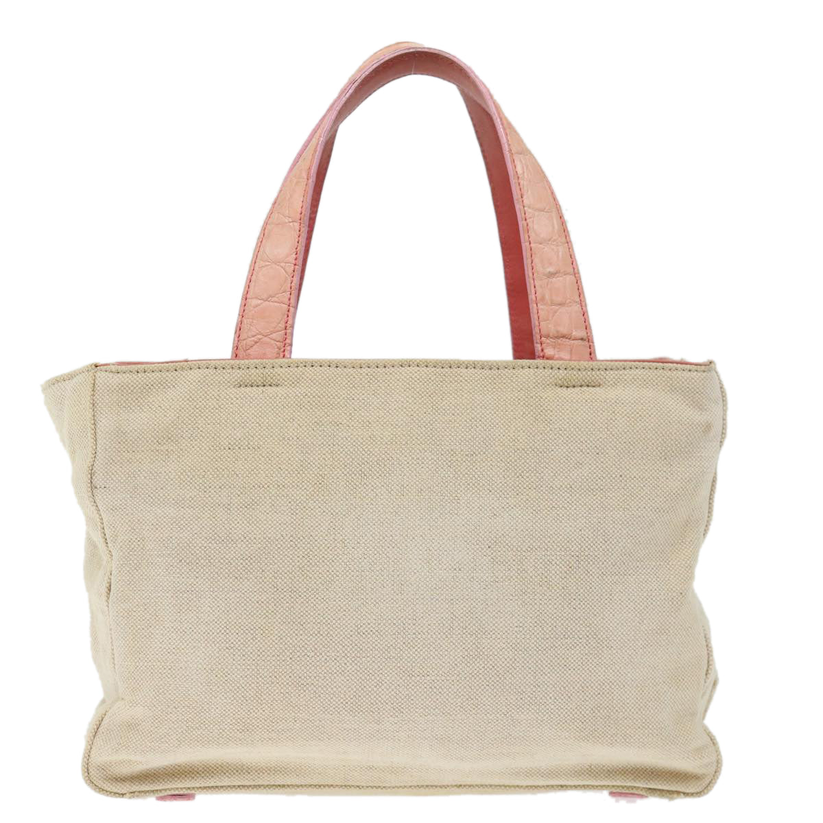 PRADA Hand Bag Canvas Beige Pink 71008