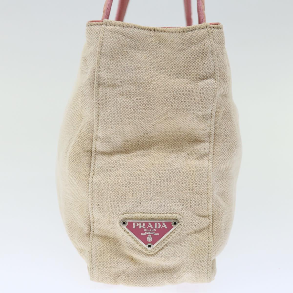 PRADA Hand Bag Canvas Beige Pink 71008