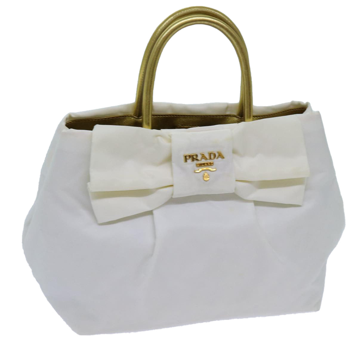 PRADA Hand Bag Nylon White Gold 71016