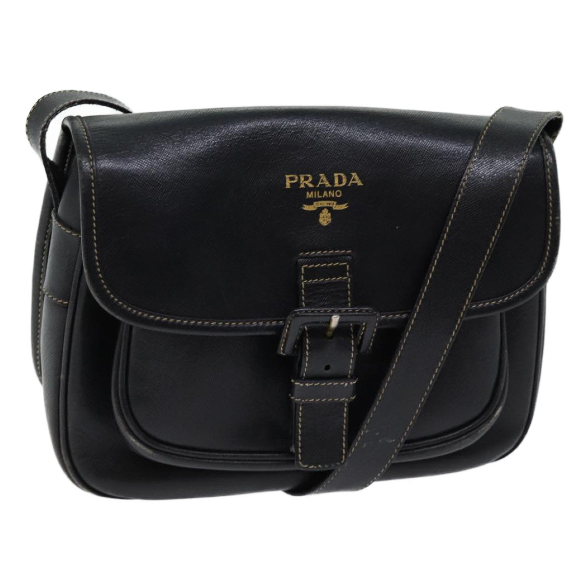 PRADA Safiano leather Shoulder Bag Black 71061