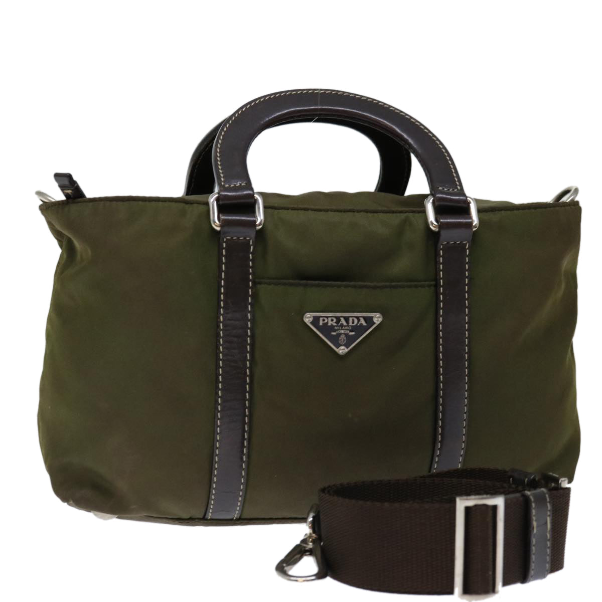 PRADA Hand Bag Nylon 2way Khaki 71095