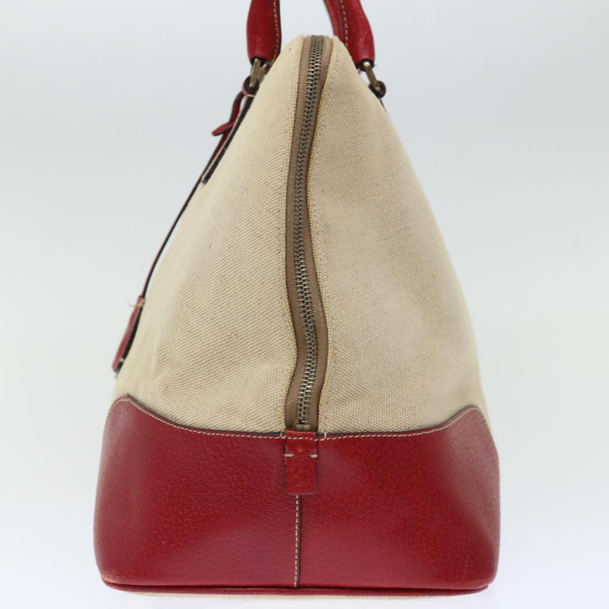 PRADA Hand Bag Canvas Beige Red 71097