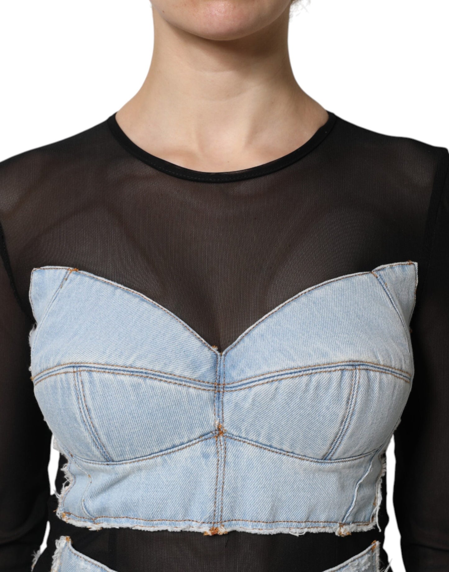 Dolce & Gabbana Black Blue Long Sleeves Denim Mini Women's Dress