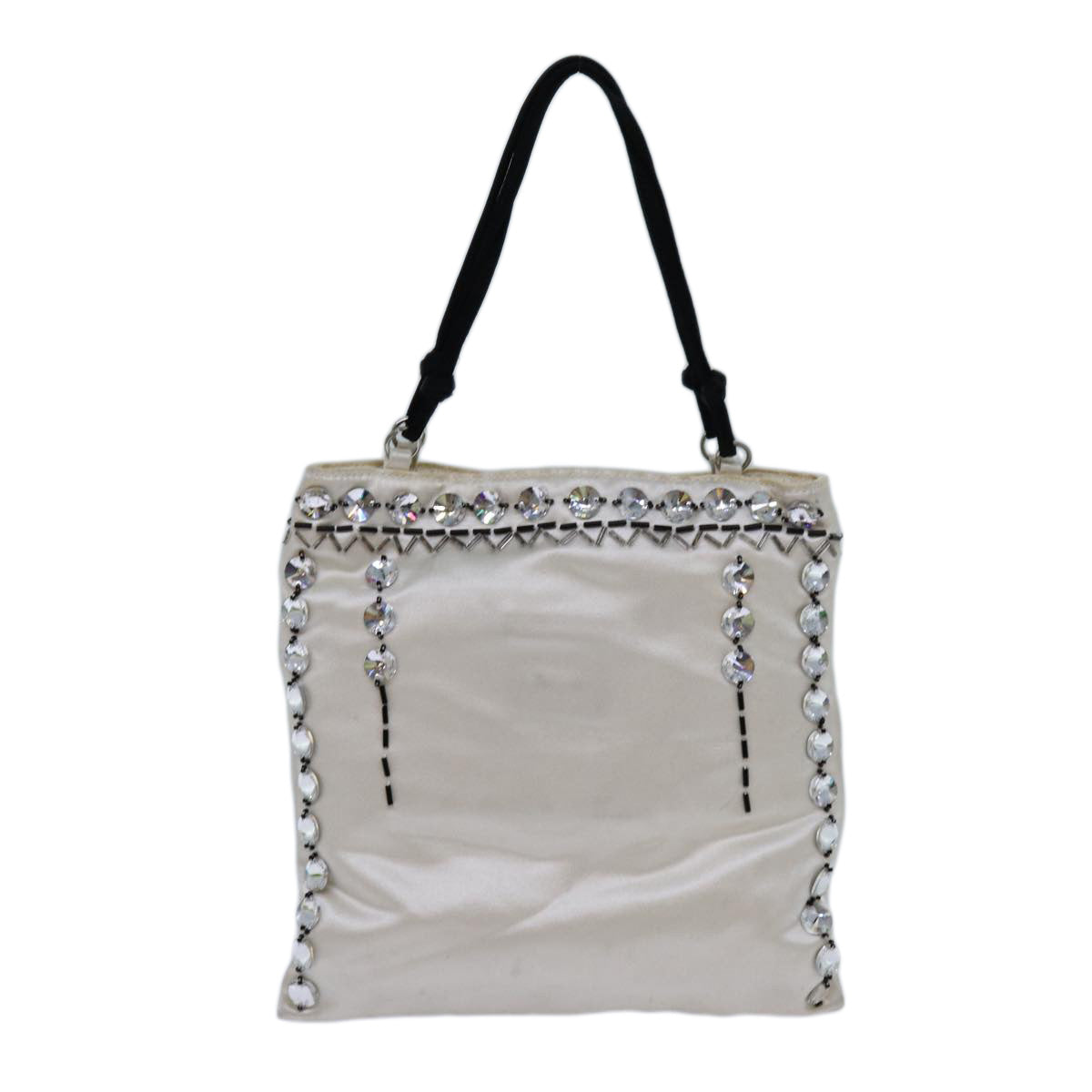 PRADA Hand Bag Satin White Black 71180