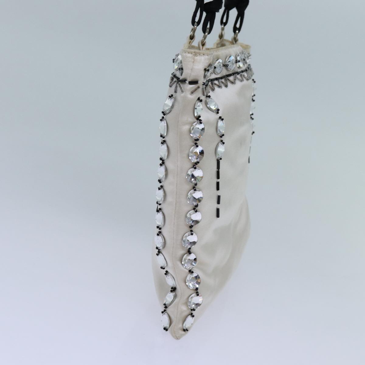 PRADA Hand Bag Satin White Black 71180