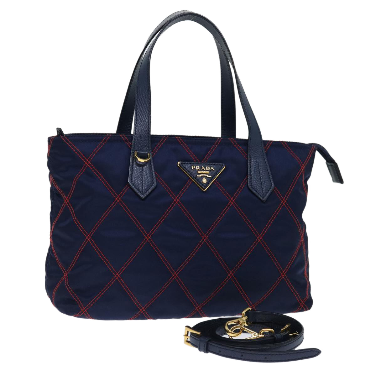 PRADA Hand Bag Nylon 2way Navy Red 71293A