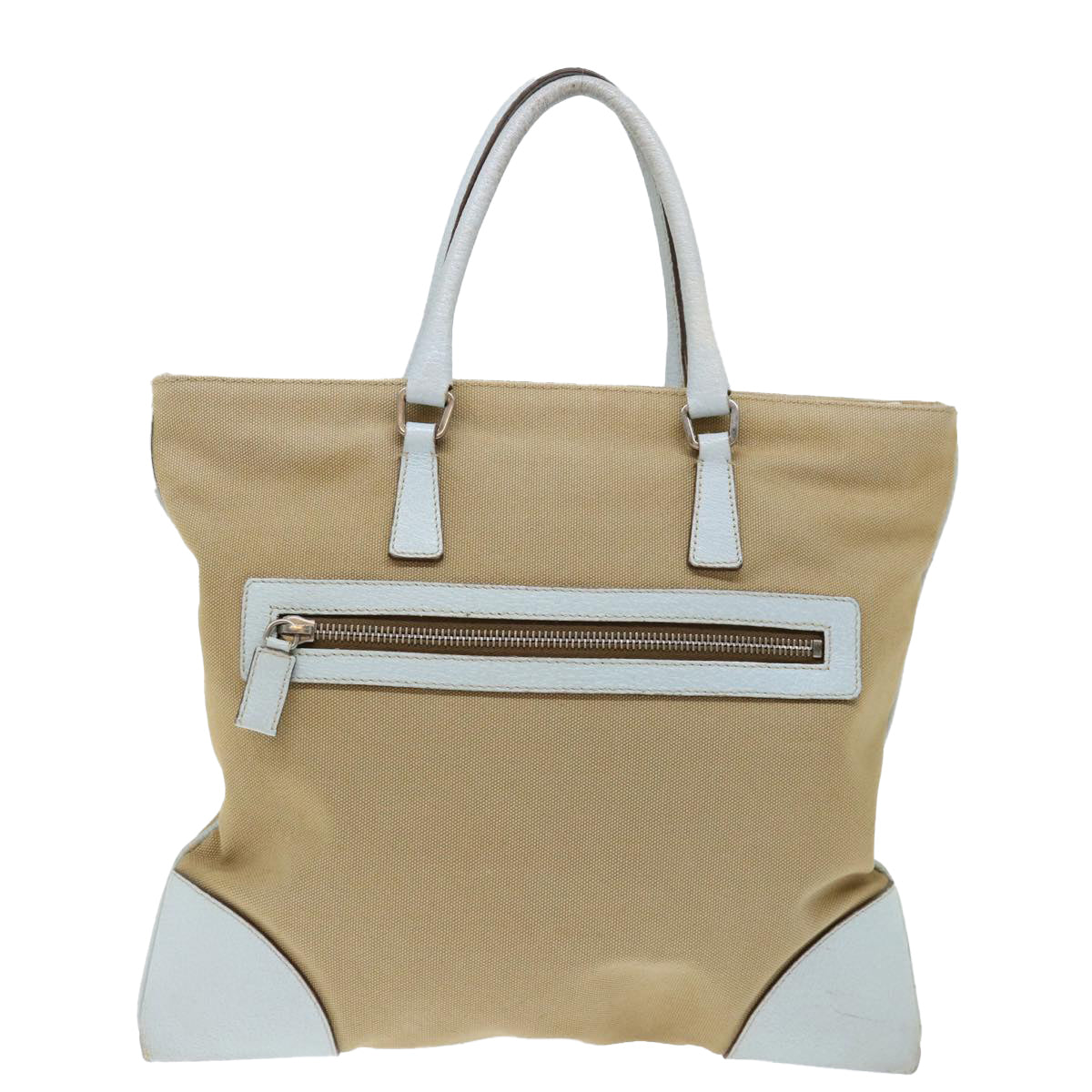 PRADA Hand Bag Canvas Beige Light Blue 71297