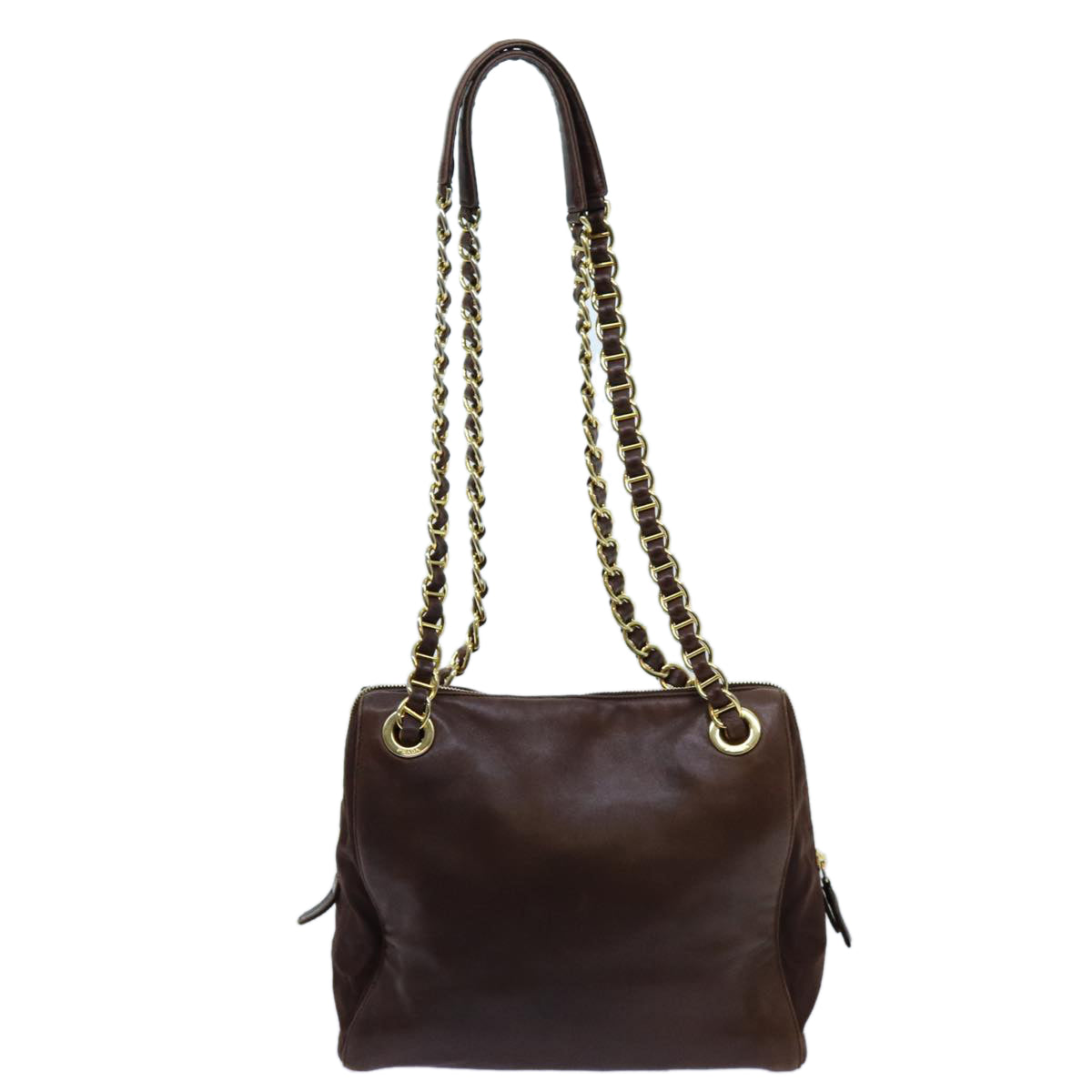PRADA Chain Shoulder Bag Leather Brown 71495