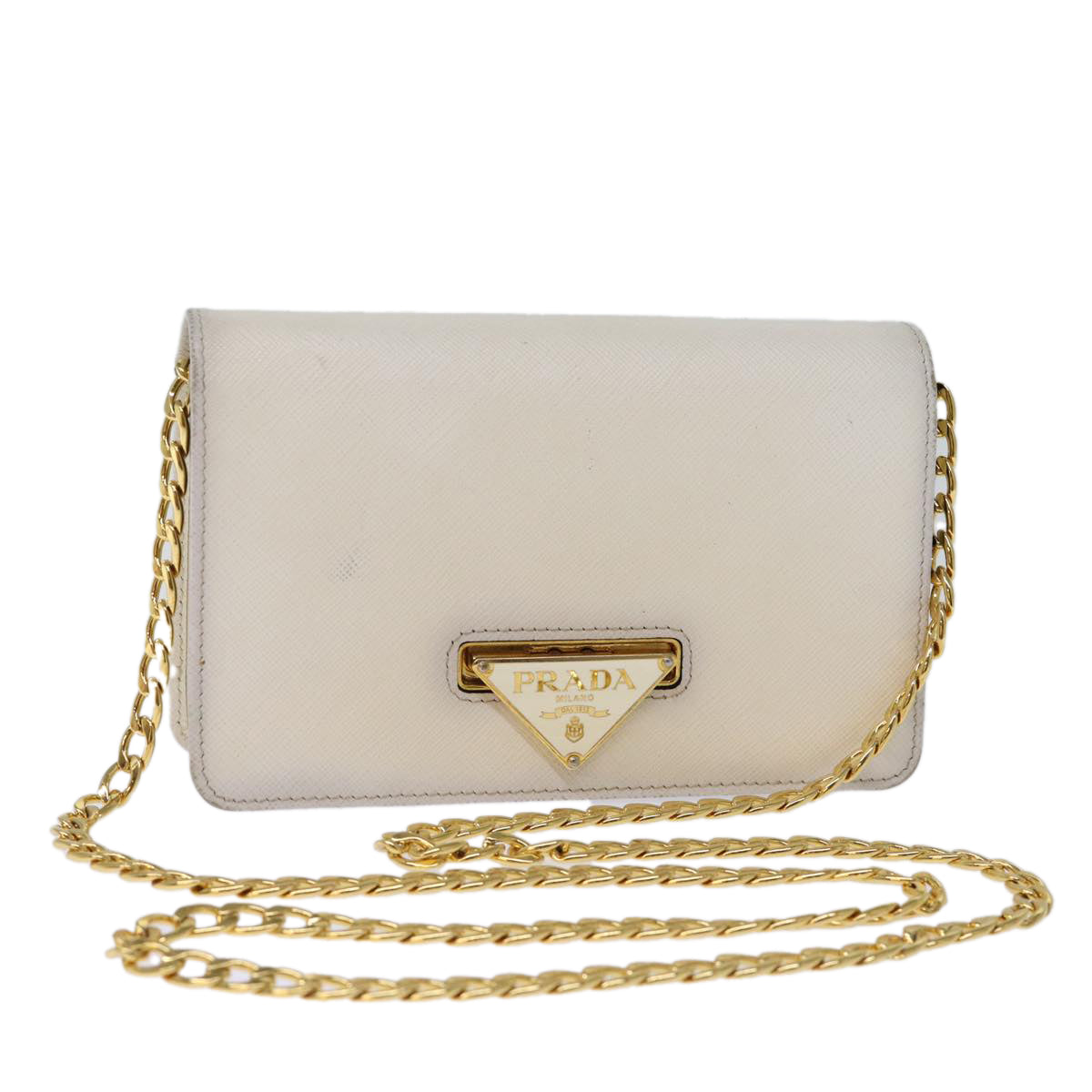 PRADA Chain Shoulder Bag Safiano leather White 71652A