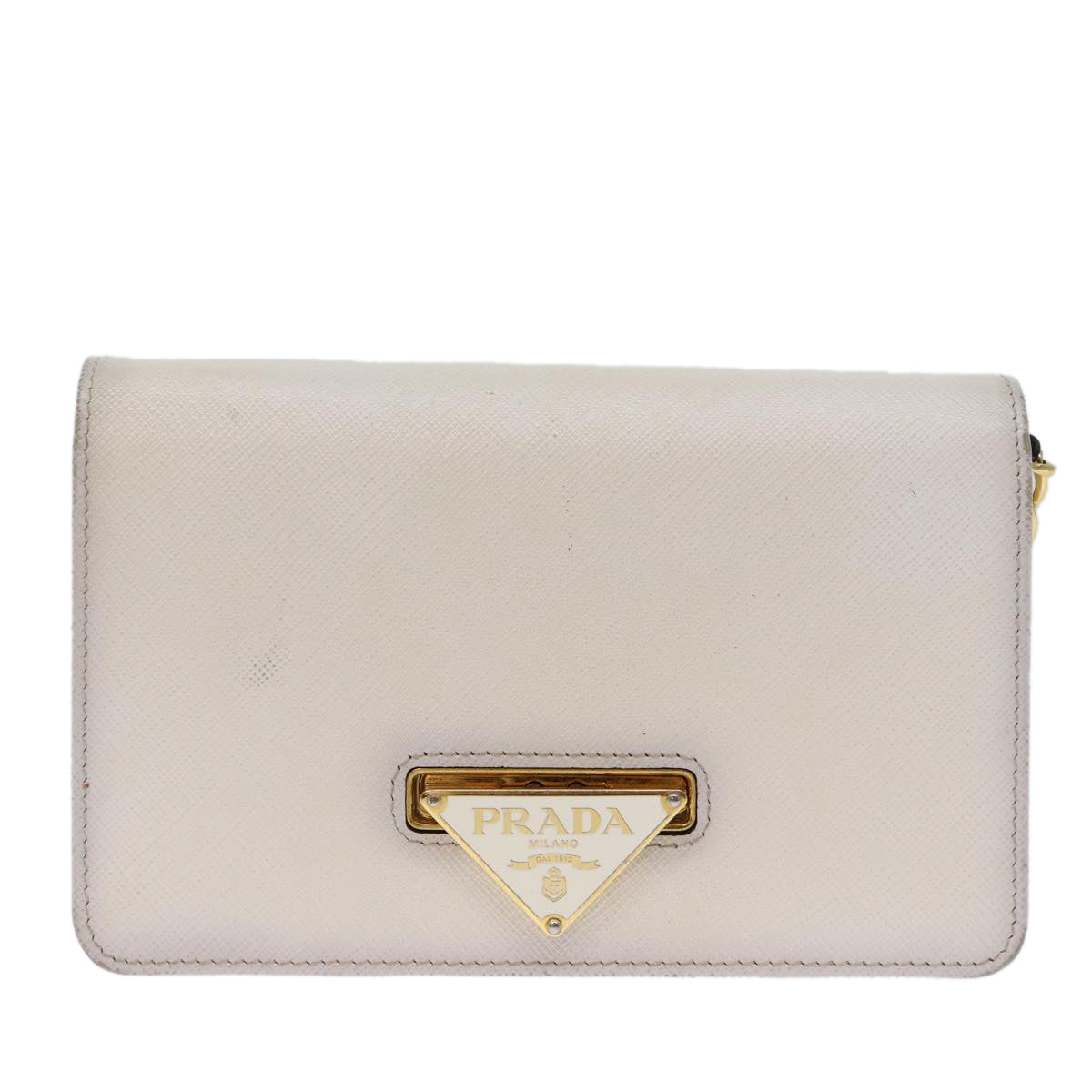 PRADA Chain Shoulder Bag Safiano leather White 71652A