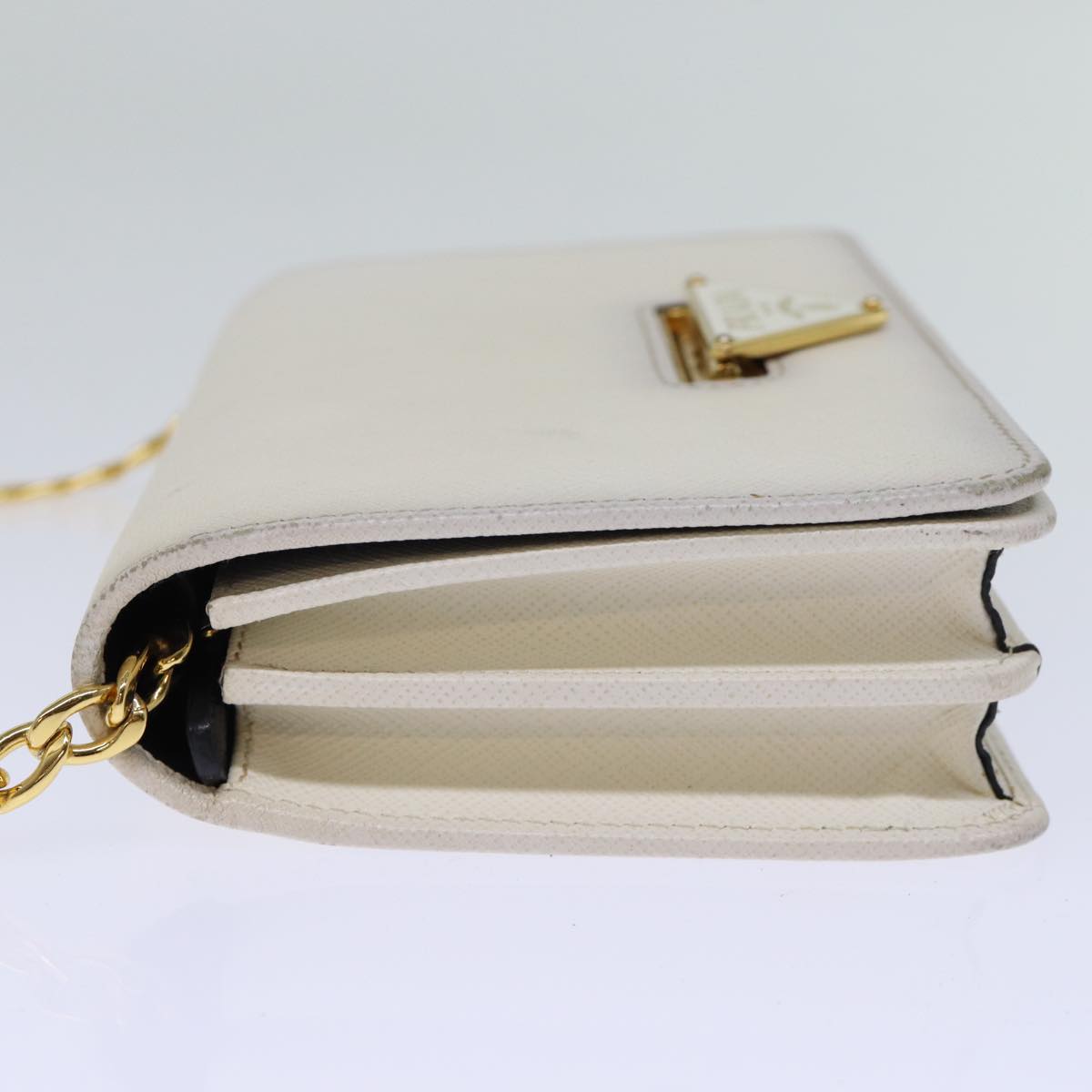 PRADA Chain Shoulder Bag Safiano leather White 71652A