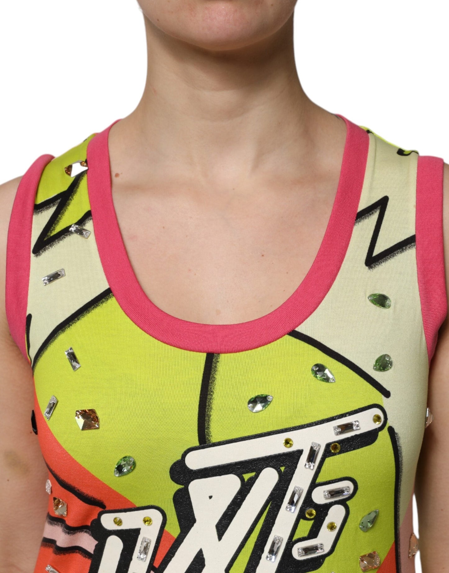 Dolce & Gabbana Multicolor Printed Crystal Embellishment Women's Top