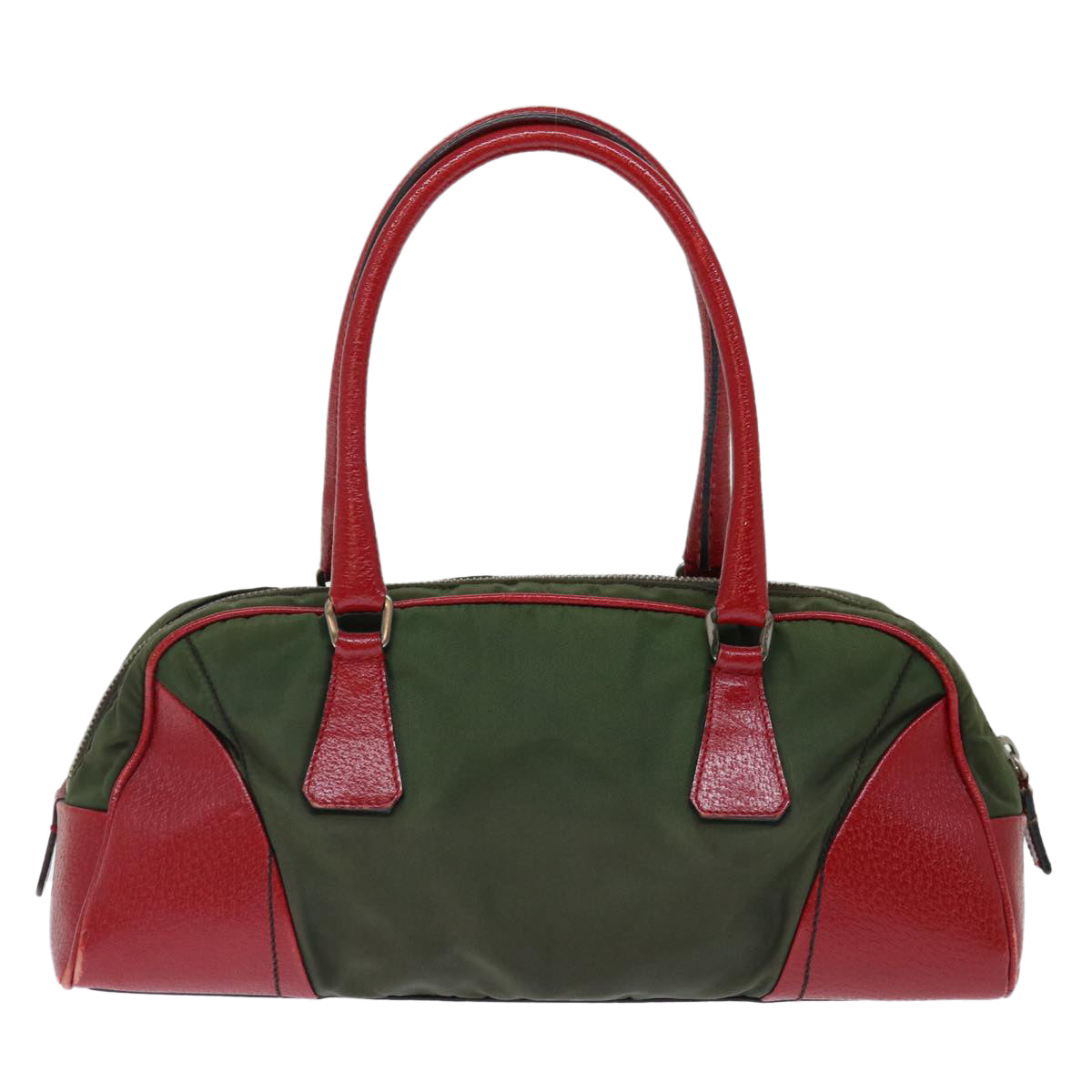 PRADA Hand Bag Nylon Khaki Red 71871