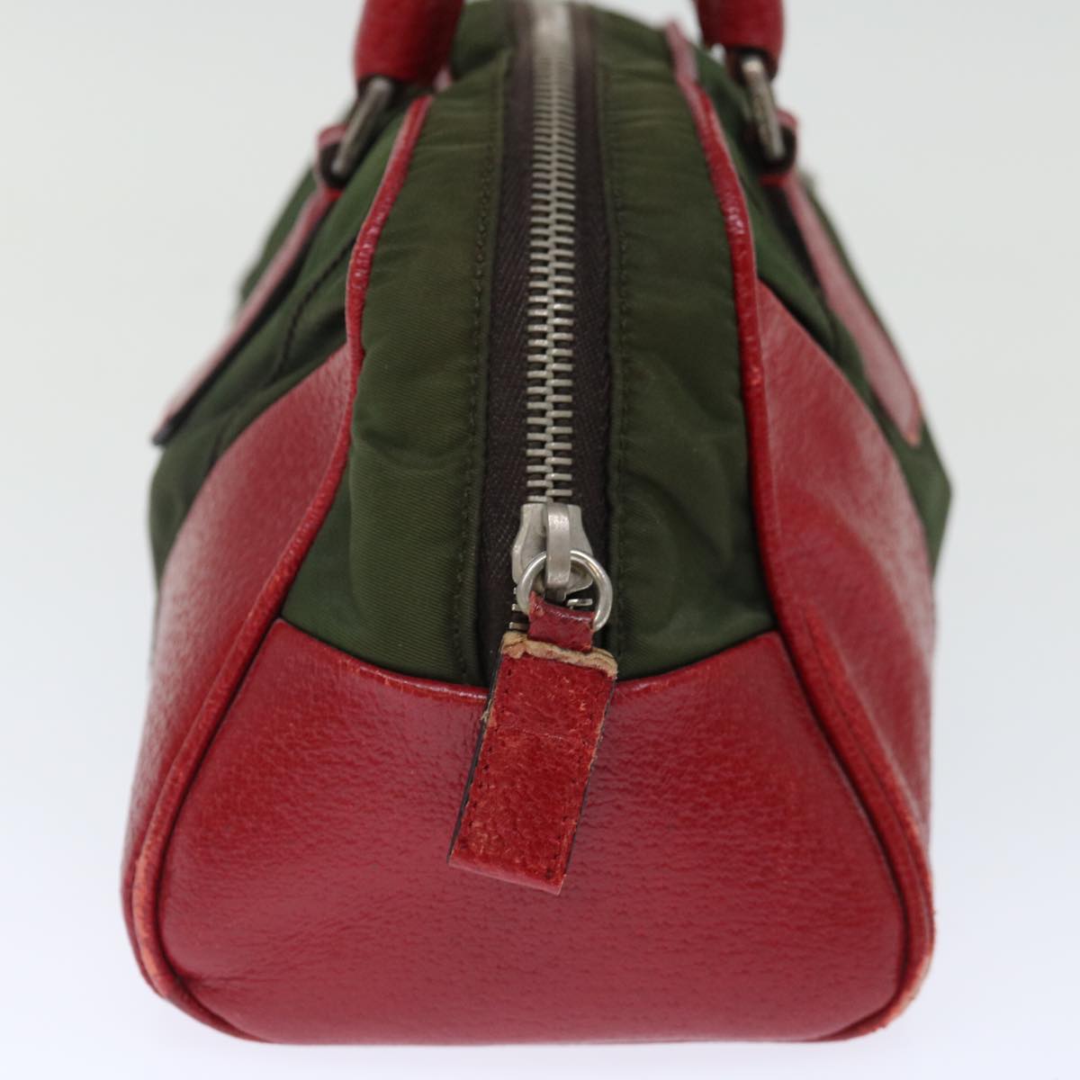 PRADA Hand Bag Nylon Khaki Red 71871