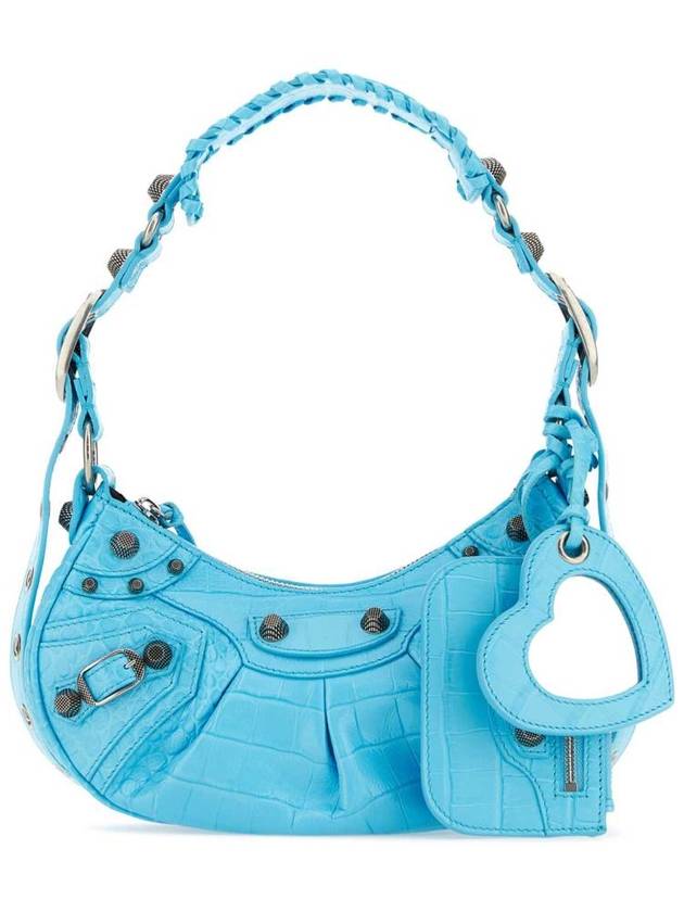 Balenciaga Le Cagole XS Crocodile Embossed Shoulder Bag Blue Sky