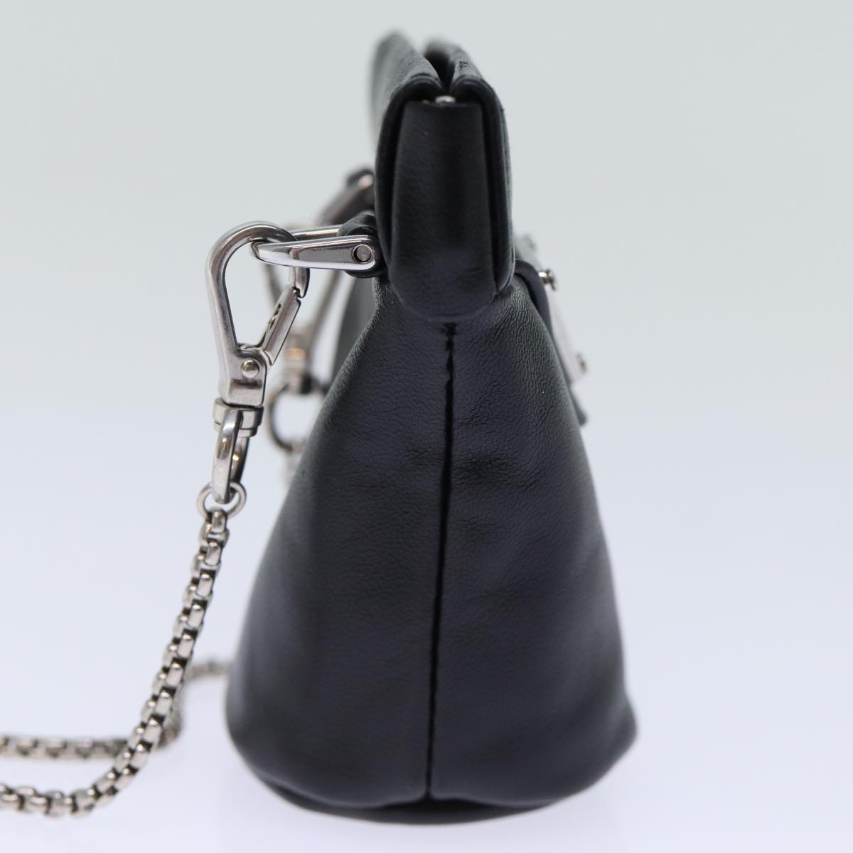 PRADA Chain Shoulder Pouch Leather Black 72105