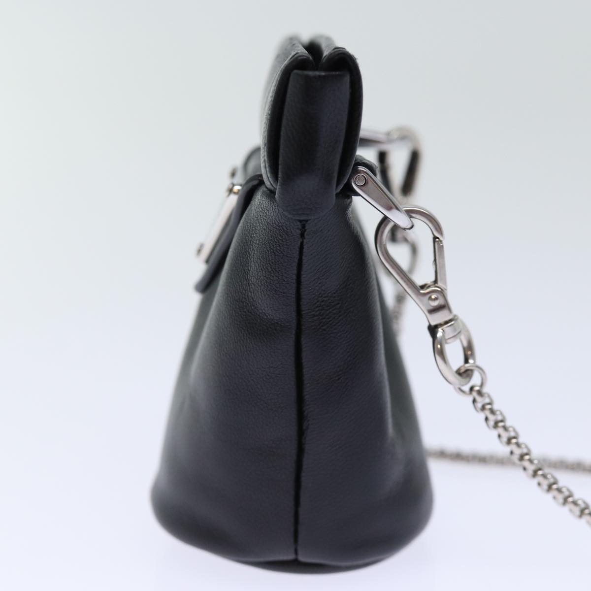 PRADA Chain Shoulder Pouch Leather Black 72105