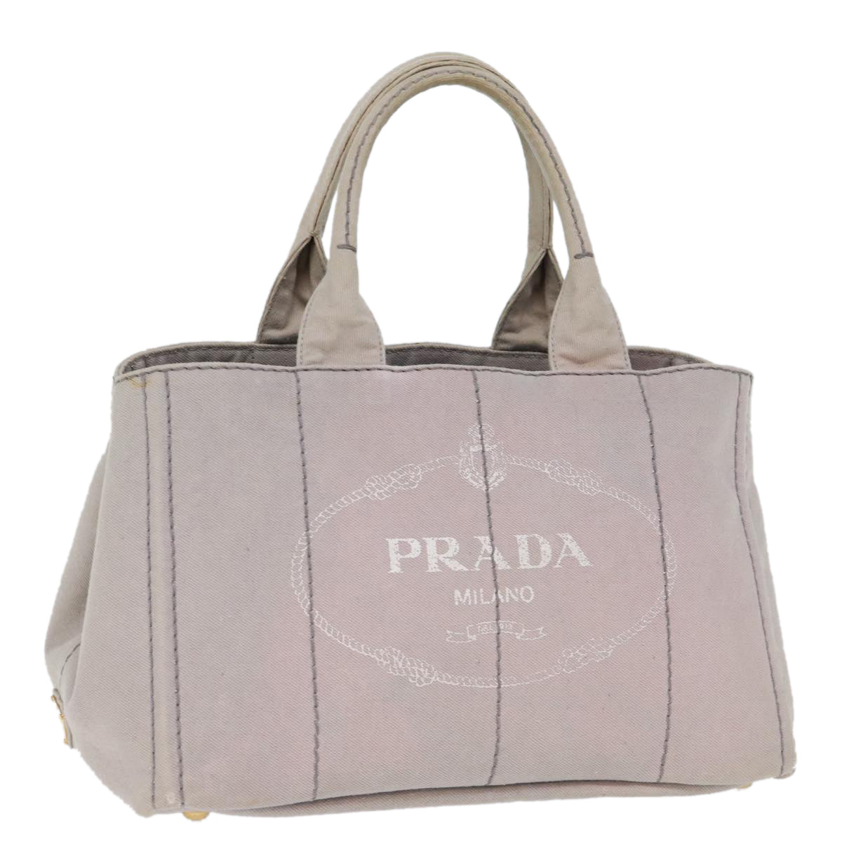 PRADA Canapa MM Hand Bag Canvas Gray 72288